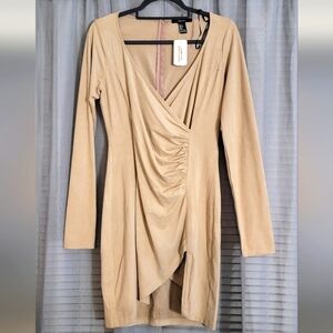 Forever 21 Taupe Asymmetrical Ruched Bodycon Dress Size Large